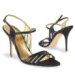 Forzieri Black Satin and Leather Cutout Evening Sandal Shoes