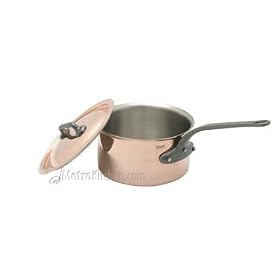 Mauviel 2mm 2.7 qt. Copper Sauce Pan with a Cast Iron Handle, with Lid by Mauviel