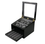 Review   / New Improved Quad Watch Winder For Four Automatic Watches with Two Holders and 5 Watch/Pen Storage Drawer Black Finish