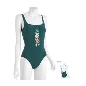 DKNY dark teal green embroidered floral tank suit
