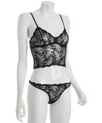 Cosabella black lace cropped camisole and thong set