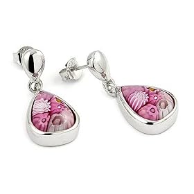 Sterling Silver Light Blue and White Murano Glass Millefiori 4mm Bead Earrings