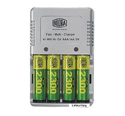 Kamerazubeh&ouml;r: BILORA FAST MULTI CHARGER LADEGER�T + 4 ST�CK 2500 mAh NiMh AKKUS - IDEAL F�R DIGICAMS