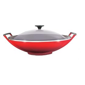 Le Creuset 14-1 4-Inch Cast Iron Wok with Glass Lid, Red by Le Creuset