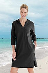 Women's Regular 3/4-sleeve Cotton Jersey Hooded Tunic Cover-up