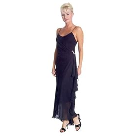 Flirty Spaghetti Straps Layered Ruffle Trim w/Rhinestone Pin D'ecor Long Evening/ Prom/ Bridesmaid Dress