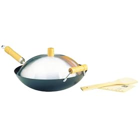 Joyce Chen J21-9964 Traditional 14 Inch Non-Stick Flat Bottom Wok Set by Woks