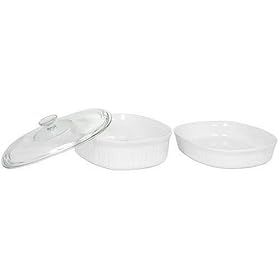 CorningWare 3-Piece Bake Serve Set with Glass Cover, French White by CorningWare