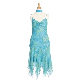 Plus Size Stylish Printed Spaghetti Straps Asymmetrical Waterfall Hem Evening/ Prom/ Bridesmaid Dress + Scarf