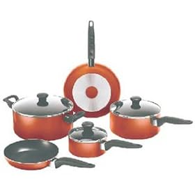 Mirro Get A Grip Aluminum Nonstick 8-Piece Cookware Set, Red by Mirro