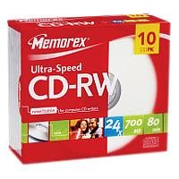 MP3 Player: Memorex CD-RW 700MB 16-24x Ultraspeed Slim Case CD-Rohlinge