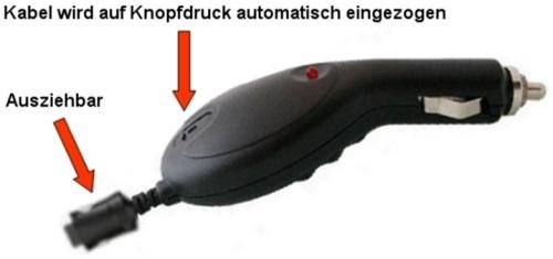 Heimkinosysteme: Handy KFZ-Ladekabel Premium mit Aufrollmechanismus von HILLICOM f�r SAMSUNG SGH P100 / P400 / P510 / P900 / Q200 / R200 / R210 / S200 / S300 / S500 / T100 / T400 / V200 / X100 / X150 / X160 / X200 / X210 / X300 / X400 / X450 / X460 / X480 / X490 / X500 /