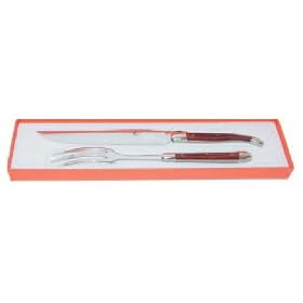 Regular Laguiole Carving Set Rosewood Handle 2 Polished Steel Bolsters by Carving Knives