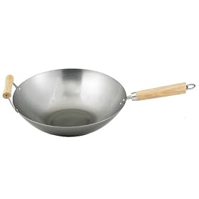 Helen Chen's Asian Kitchen 97003 Carbon Steel 14 inch Wok with wood handles by Harold Import Company Inc.