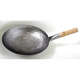 Handhammered carbon steel pow wok, 16 by 
