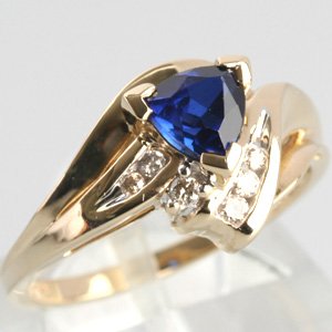 14K Yellow Gold Marquise Created Sapphire and Diamond Cross Pendant