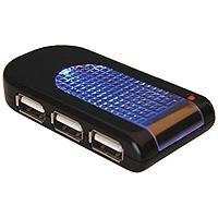 Speicherkarten: Rotronic VALUE USB 2.0 Micro Leucht-Hub HUB USB 4P 4 x USB-A/Buchse 1 x USB-mini 5pol/Stecker + Kabel Schwarz mit blauer Leuchtfl�che