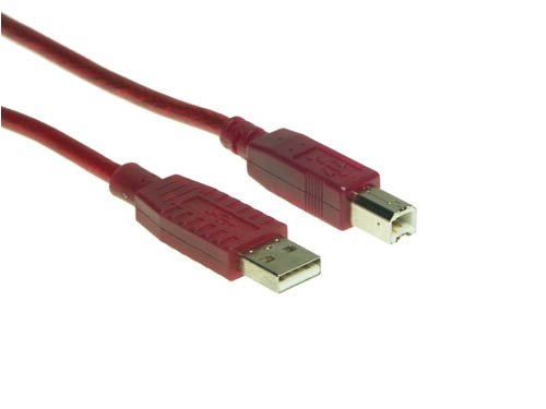 Audio und Video: USB 2.0 Anschlusskabel, 3 Meter, Farbe: rot transp