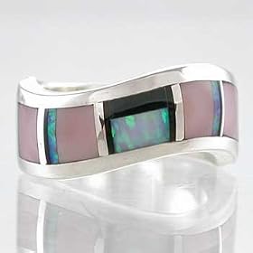Amazon.com: Sterling Silver Ring with Onyx, Lab Opal, and Pink Mother of Pearl Inlay by James Lee, Size 7 1/2, #9979: Jewelry & Watches: Sterling Silver Jewelry from amazon.com