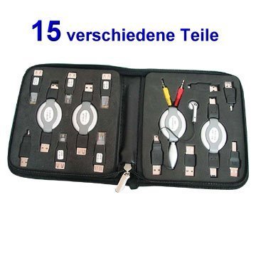 Zubeh&ouml;r: 15-teiliges USB Kabel- und Adapterset, Notebook USB Reiseset mit Nylontasche