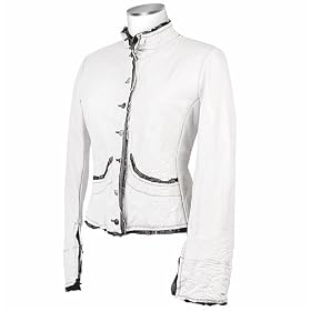 Womens Leather Jacket - Forzieri Embroidered White Distressed Italian Leather Jacket