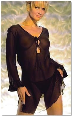 Sexy Black Pure Silk Chiffon Nightshirt 