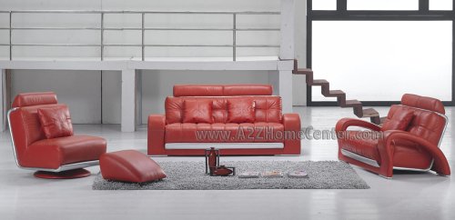Ultra Modern Contemporary Red Leather Sofa Loveseat Chair Ottoman Set