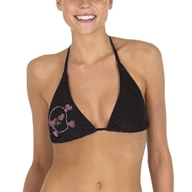 Xhilaration® Halter Swim Top with Pink Rhinestone Skull - Black