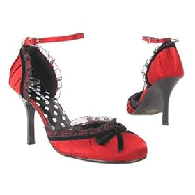 GIRL-100 Red Satin Lace Velvet Anklestrap High Heel Pumps 