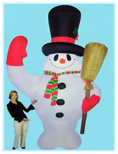 12.5Ft. - Gemmy Airblown Inflatable Christmas Snowman with Black Top Hat and Broom Yard Art