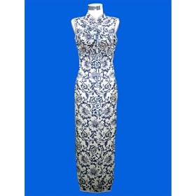China blue floral silk dress