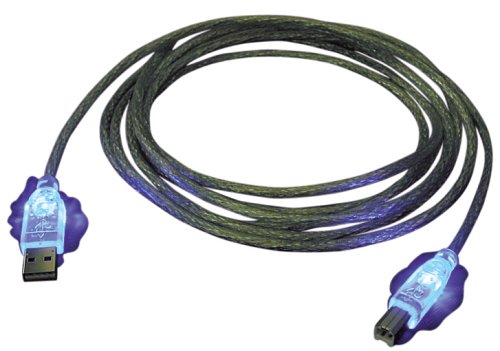 Audio und Video: USB 2.0 Kabel Typ A/B transparent mit blau leuchtenden Steckern, 3m