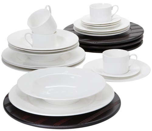 Nautica Stateroom 20-Piece Dinnerware Set, Service For Four With Four Bonus Oversized Wood Chargers