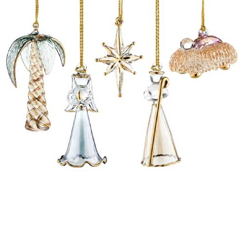 Christmas Ornaments : Lenox Nativity Blown glass Ornaments, Set of 5