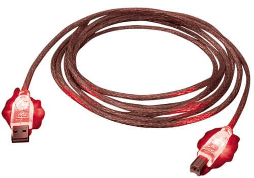 Audio und Video: USB 2.0 Kabel Typ A/B transparent mit rot leuchtenden Steckern, 3m