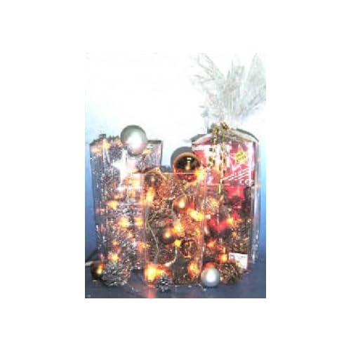 Christmas Gifts : Christmas Vase Square with Lights, Balls, & Pine Cones (Burgundy)