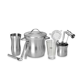 Calphalon Barware 10 Pc Set - Ice Bucket w  tongs, 6 Pc Tool Set, 16 oz. Glass, 28 oz.... by Calphalon