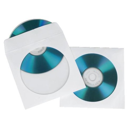 Hama 100er-Pack CD-ROM Papierhüllen; weiß mit transparentem Fenster