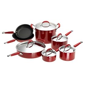 Kitchenaid Gourmet Essentials Hard Base 12-Piece Cookware Set, Red by Cookware Sets