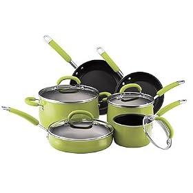 Rachael Ray 10-Piece Porcelain-Enamel Cookware Set, Green by Cookware Sets