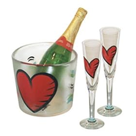 Kosta Boda Hearts Ice Bucket and Set of 2 Flutes by Ice Buckets