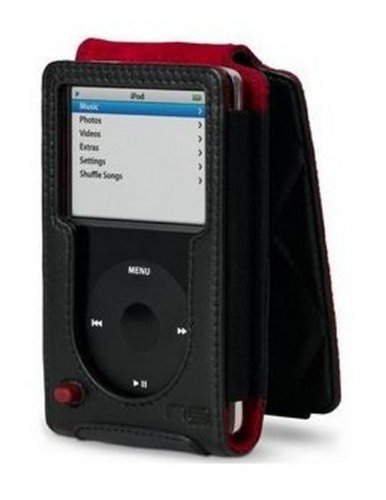Belkin Kaiser Napa Leather Flip Case for iPod video - Black/Red F8Z099-BR