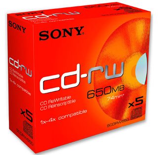 Festplatten: Sony CD-Rohlinge CD-RW 650MB 5er Pack (74Min)