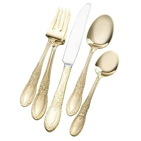 International Silver Gold-Plated Royal Crest 65-Piece Flatware Set, Service for 12 by International Silver