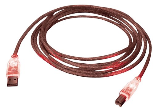 Lindy USB 2.0 Kabel Typ A/B transparent mit rot leuchtenden Steckern, 2m