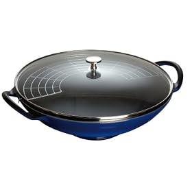 Staub Wok with Glass Lid and Tempura Rack, 6 Quart, Royal Blue by Staub