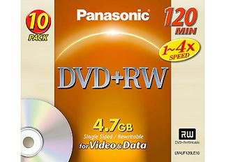 Zubeh&ouml;r: 10 PANASONIC DVD+RW 4x Rohlinge 4.7GB/120min