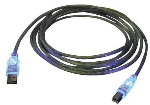Lautsprecher: Lindy USB 2.0 Kabel Typ A/B transparent mit blau leuchtenden Steckern, 5m