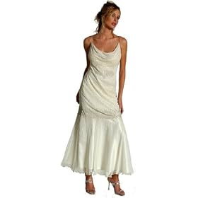 Fitted and Flare Full Length Beaded Formal Dress. Rouched bodice natural silk (100%) chiffon hand-beaded dress with polyester lining; flared skirt. LM-1021 Color: Ivory, Sizes: S-M-L-XL