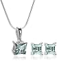 Sterling Silver Blue Topaz Princess Cut Pendant & Earrings Set
